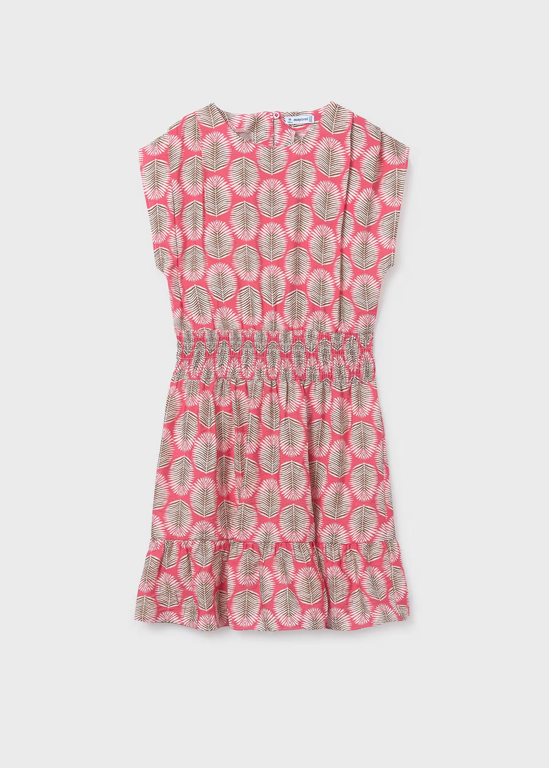 Mayoral girls coral feather print occasion dress front view