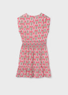 Mayoral girls coral feather print summer dress back view