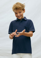 Mayoral boys polo shirt navy worn as daytime outfit
