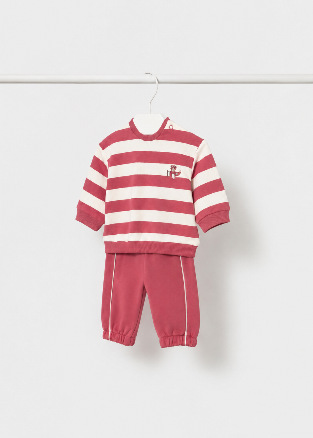 Mayoral baby boys red striped tracksuit set with airplane motif sweatshirt and matching trousers
