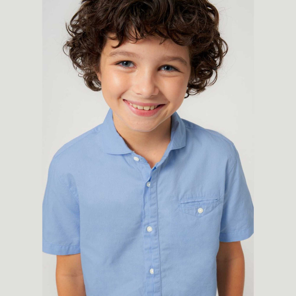 Mayoral Blue Cotton Short Sleeve Shirt For Boys