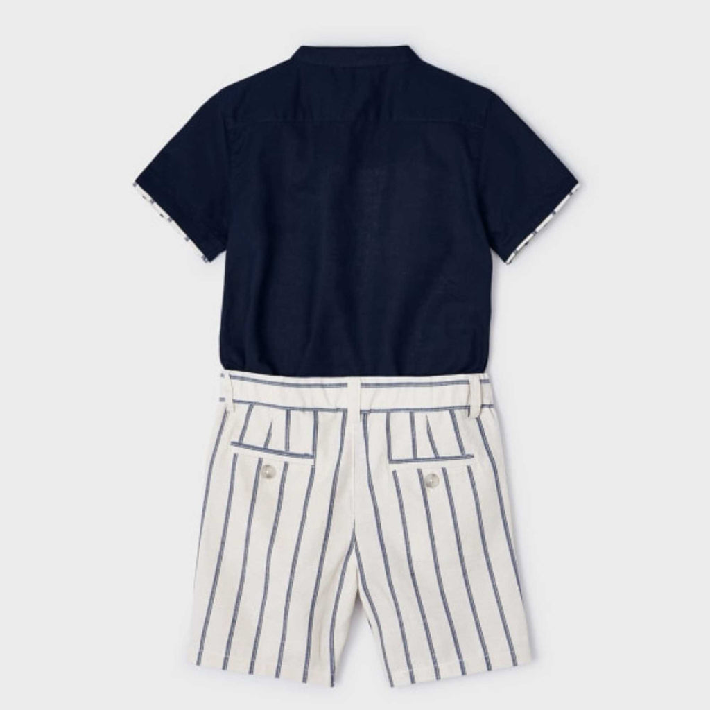 Mayoral Boys Navy 2pce Linen Set From The Back