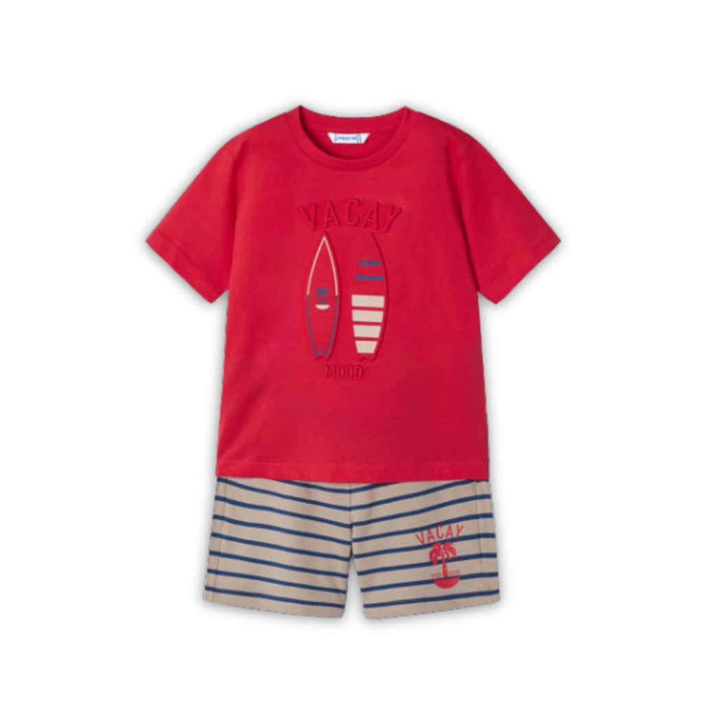 Mayoral Boys Red Stripe Cotton T-shirt & Shorts Set