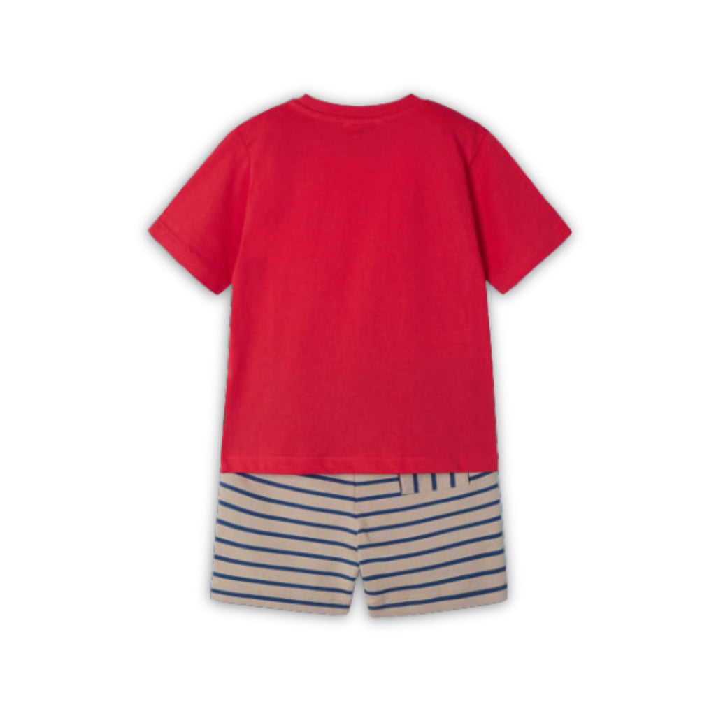 Mayoral Boys Red Stripe Cotton T-shirt & Shorts Set From Back 