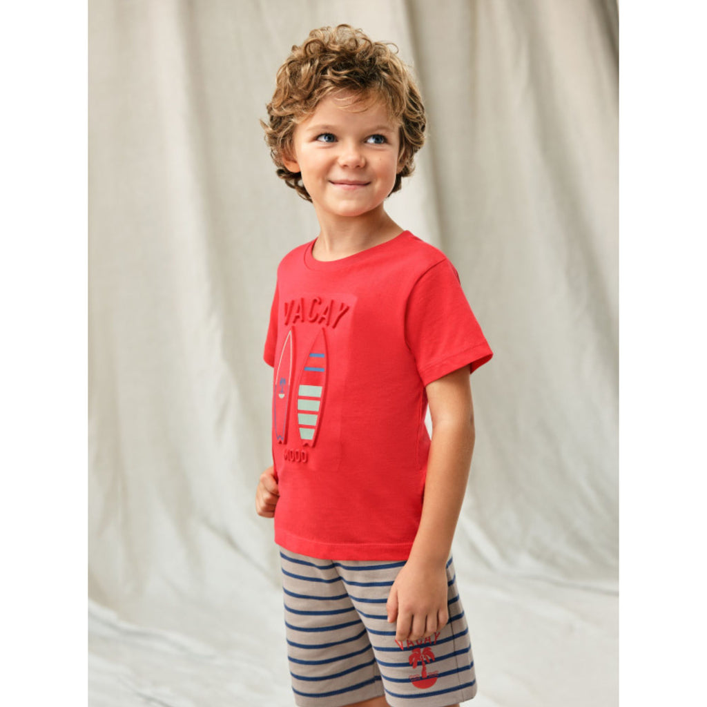 Mayoral Red Stripe Cotton T-shirt & Shorts Set For Boys 