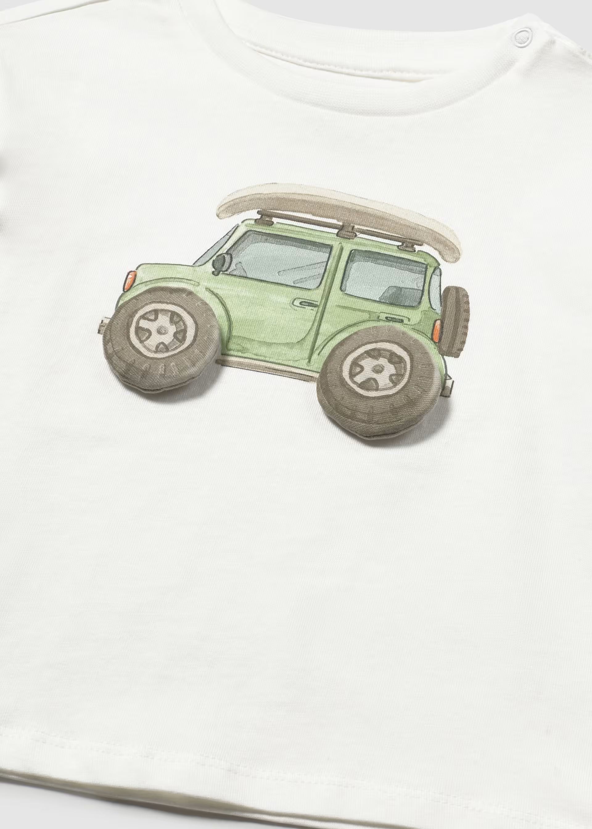 Mayoral boys car motif t-shirt close up green car detail