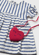 Mayoral girls baby toddler blue hearts dress with red heart bag detail