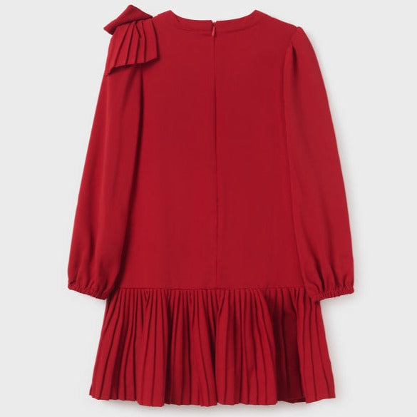 Mayoral Girls Red Crepe Bow Party Dress From The Back