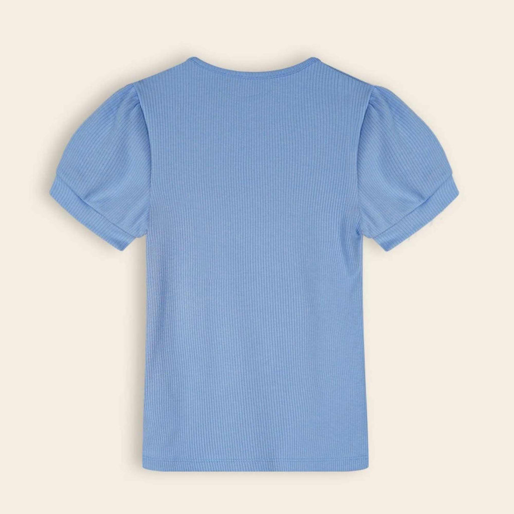NoNo Girls Blue Ribbed Puffed Sleeve Top Set From The Back