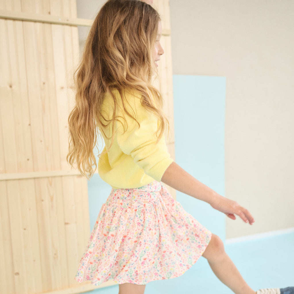 NoNo Girls Naret Yellow Floral Print Skater Skirt