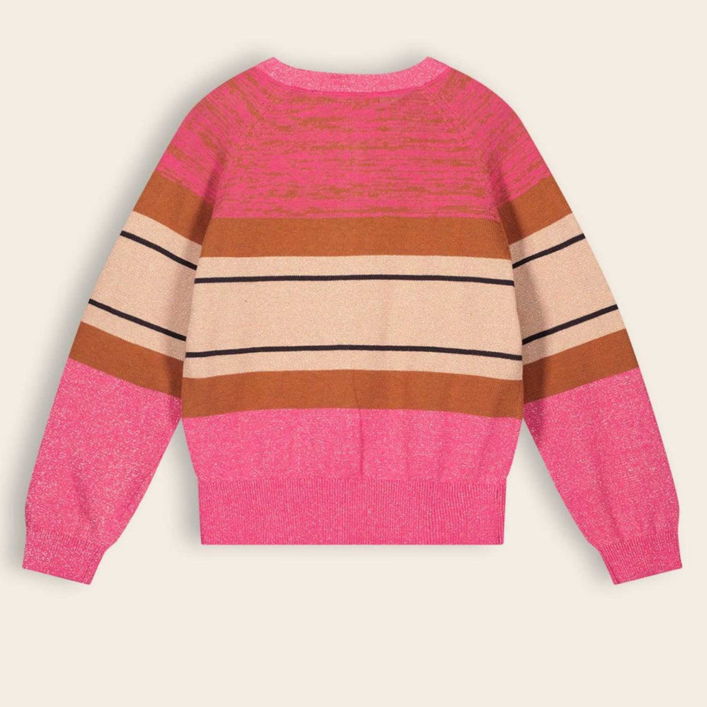 NoNo Girls Pink Stripe Knit Cardigan From The Back