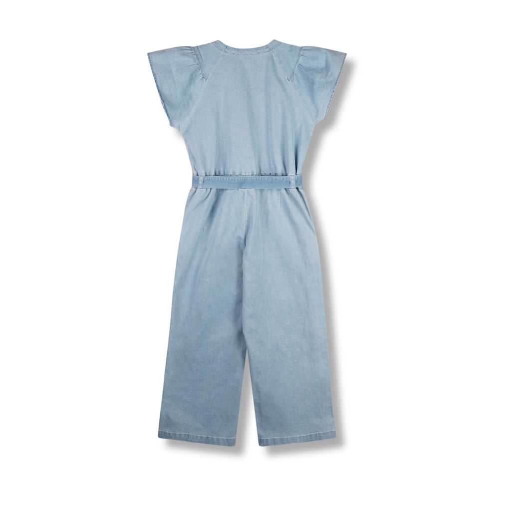 NoNo Girls Sammy Light Blue Denim Jumpsuit From Back 