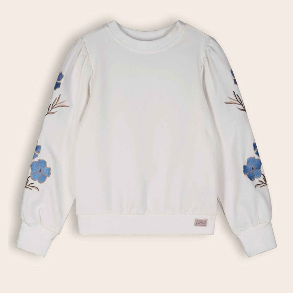NoNo Girls White/Blue Embroidered Floral Motif Sweater