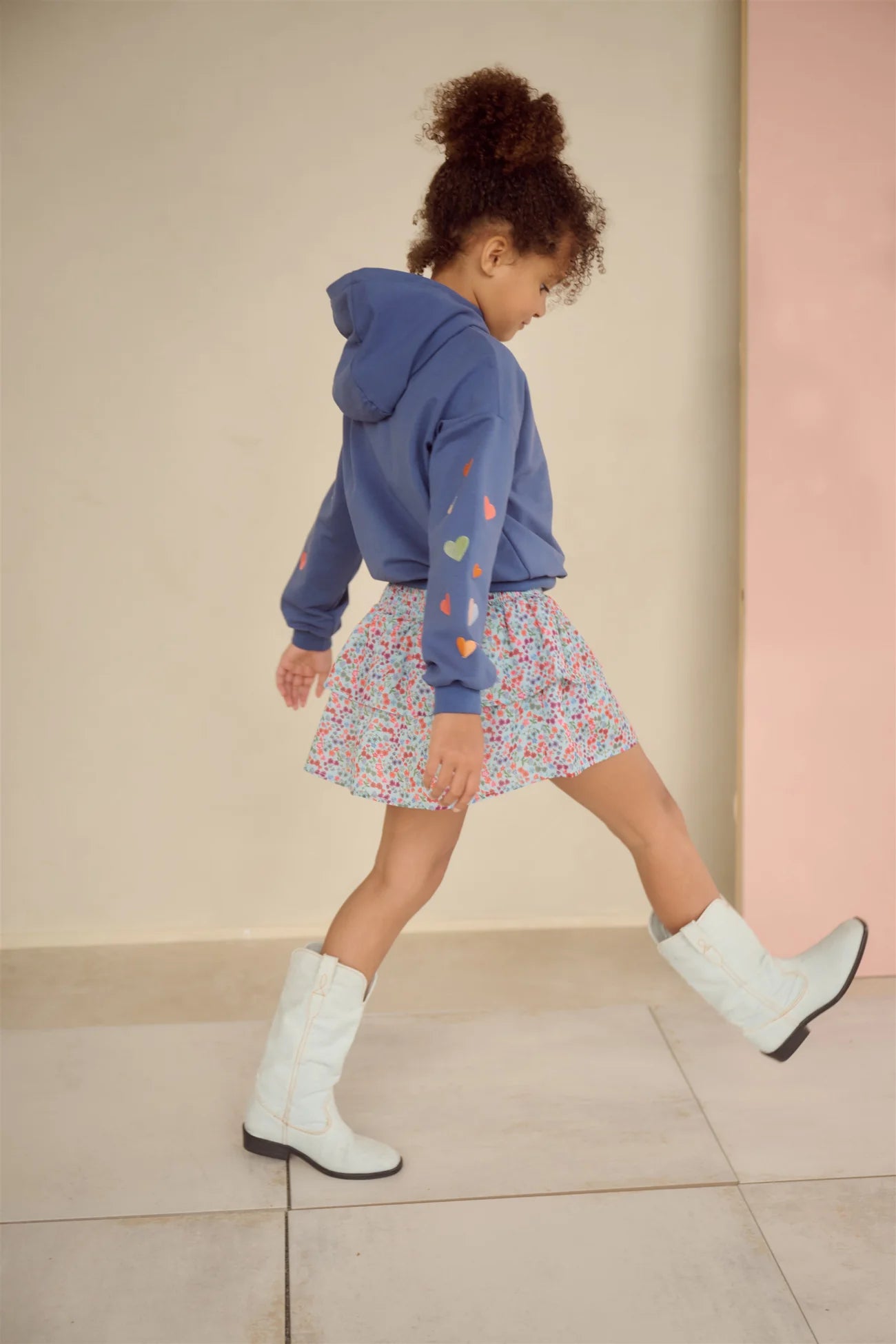 NoNo girls blue hoodie styled with matching ra ra skirt outfit