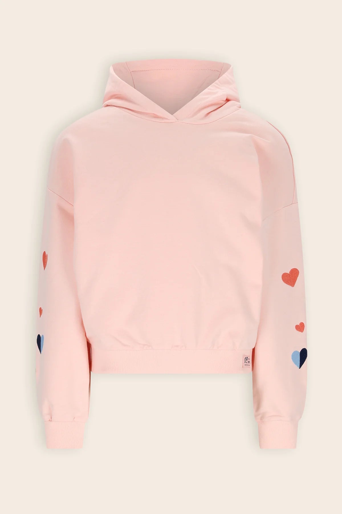 NoNo girls light pink hoodie with embroidered heart sleeves front view