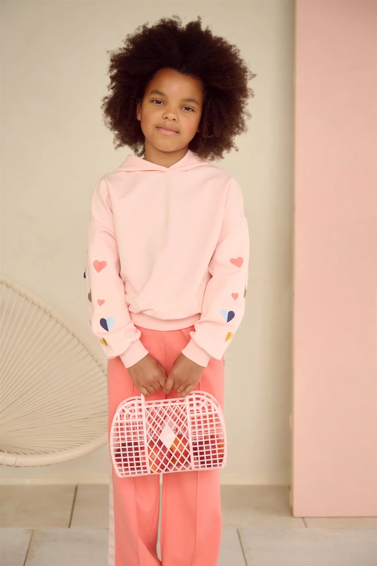 NoNo girls soft pink hoodie relaxed fit heart sleeve detail