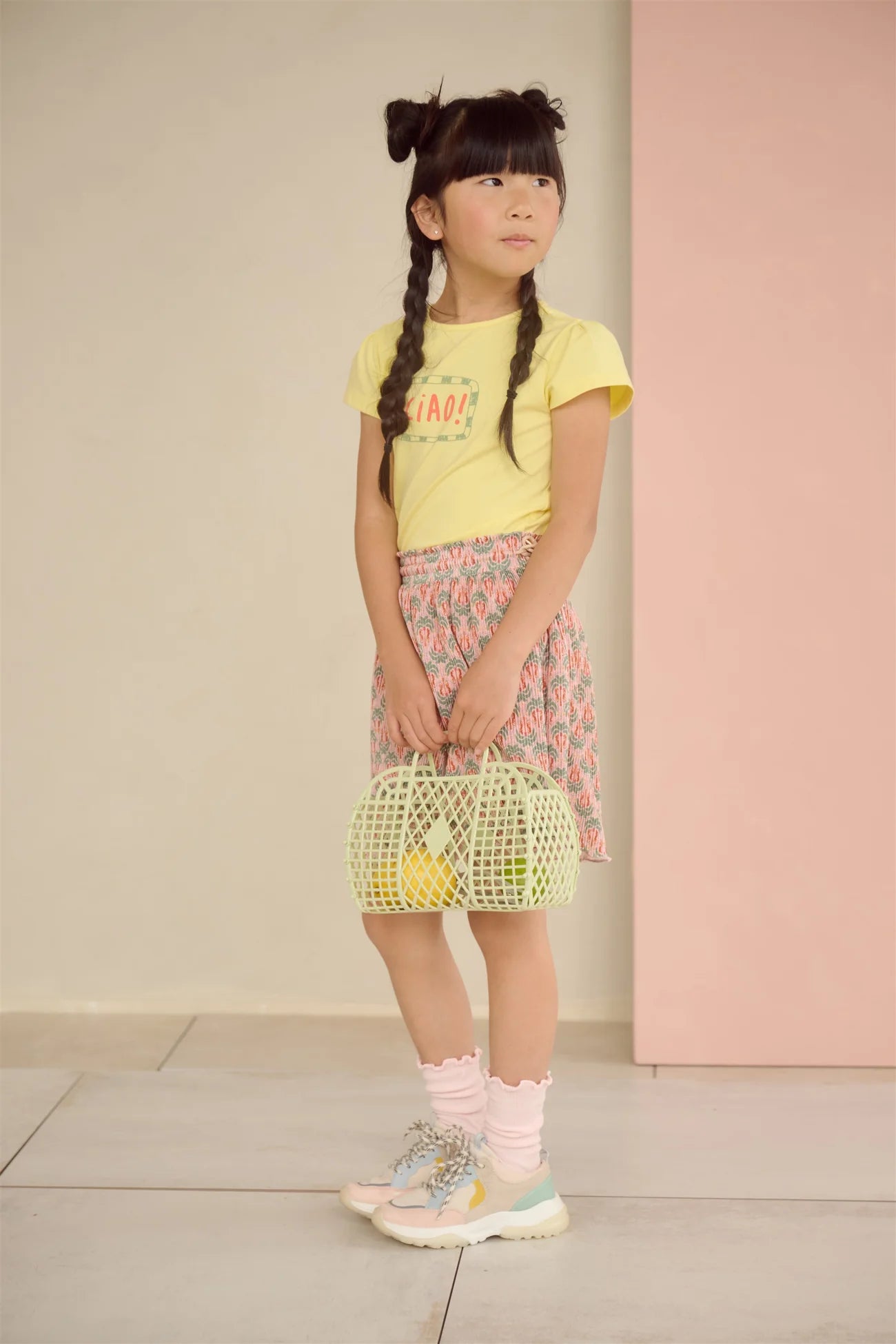 NoNo yellow girls t-shirt puff sleeve detail