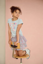 NoNo girls blue floral skirt worn with light blue t-shirt