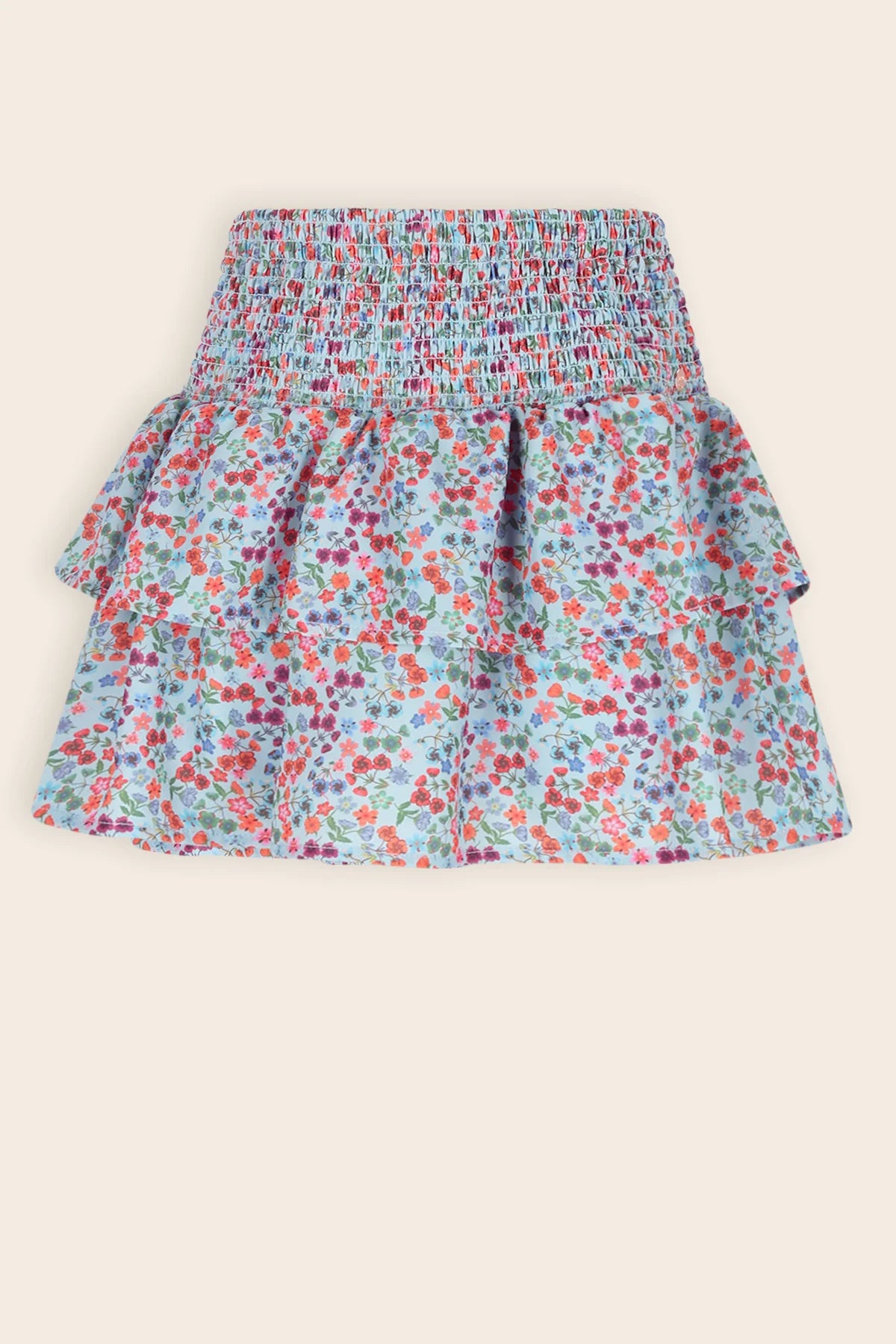 NoNo girls blue floral smocked skirt front view