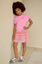 NoNo girls pink stripe skirt worn with pink t-shirt