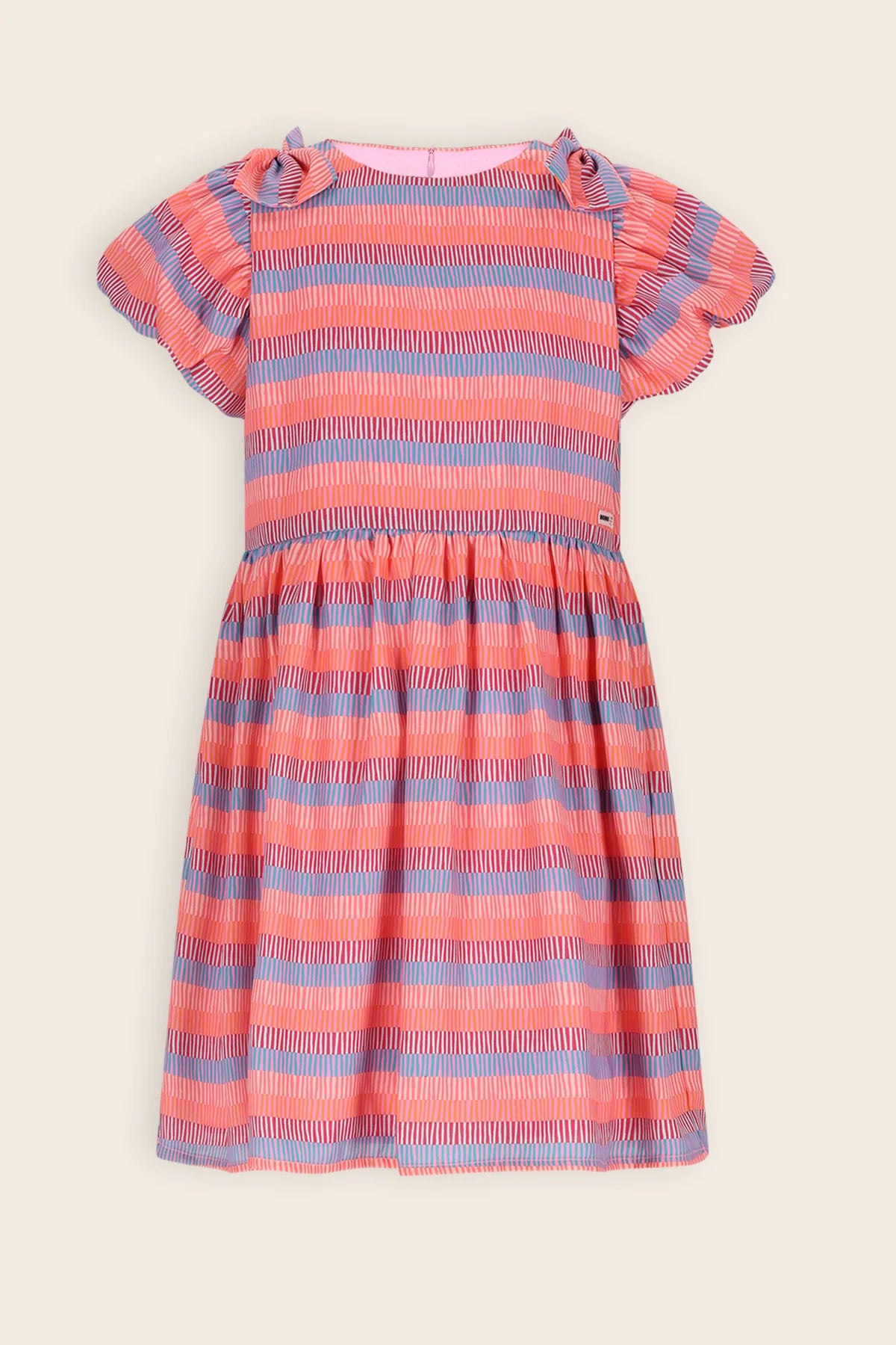 NoNo girls pink stripe dress with bow detail front view