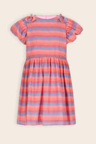 NoNo girls pink stripe dress with bow detail front view