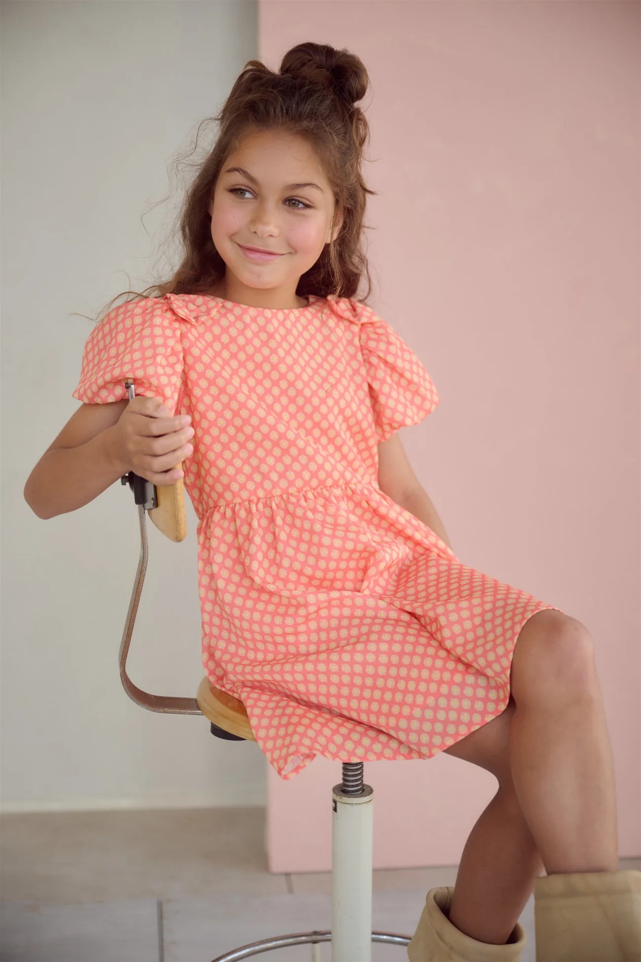 NoNo girls coral printed dress back view