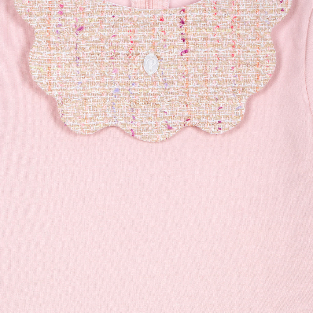 Patachou Pink Baby Girls Dress scalloped tweed collar close up