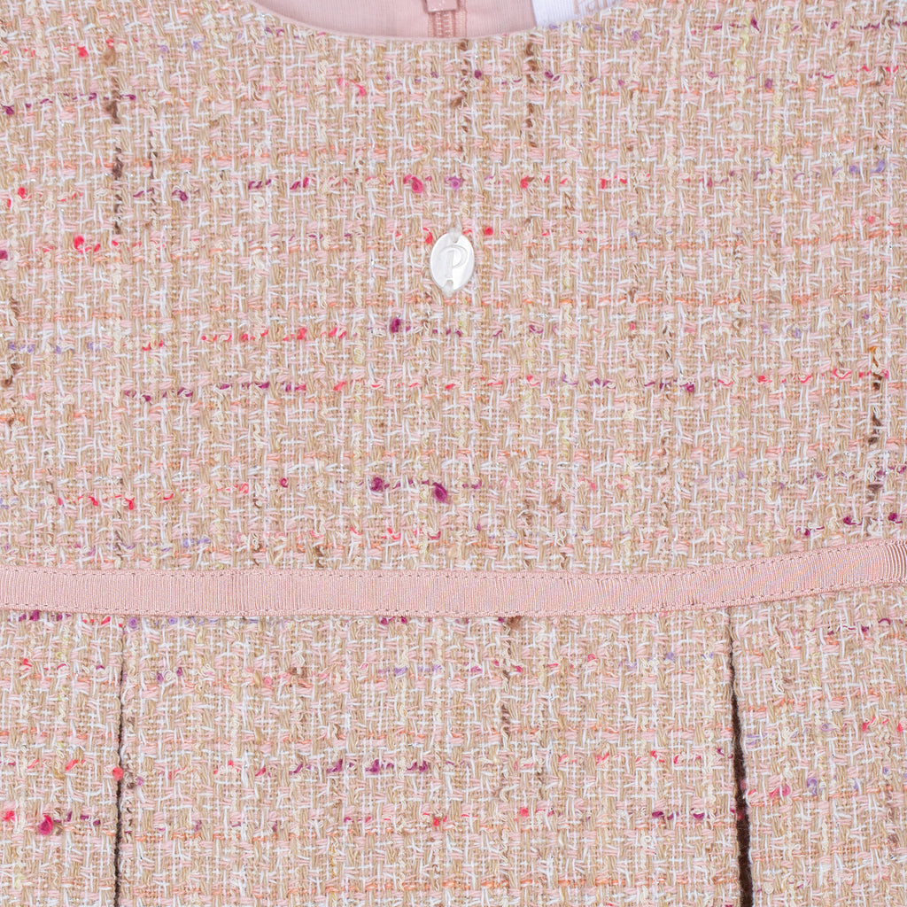 Patachou girls pink tweed sleeveless dress close up of fabric 