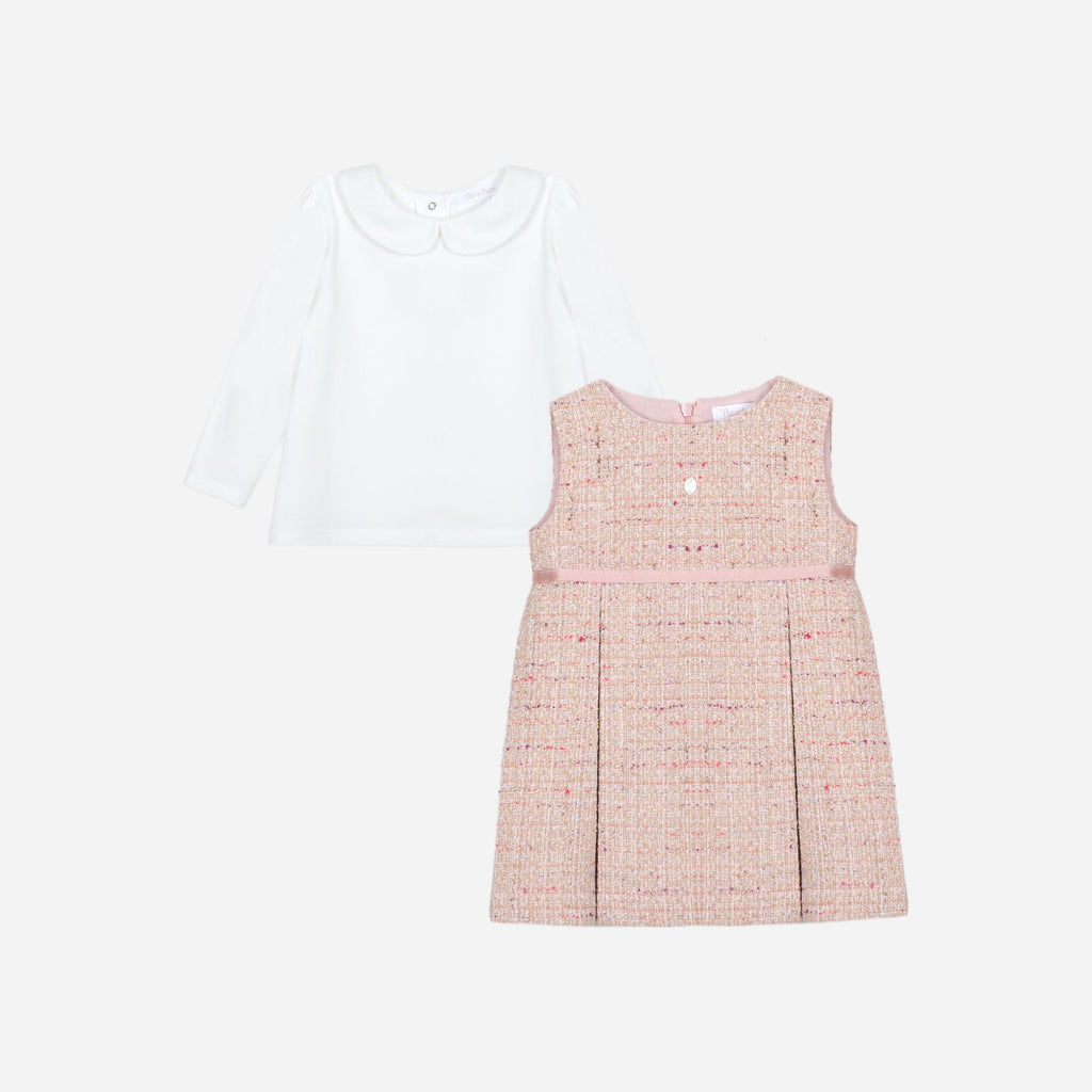 Patachou pink tweed girls dress with ribbon waistband