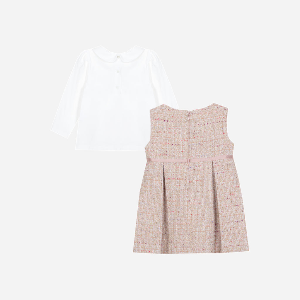 Patachou girls pink tweed sleeveless dress back view