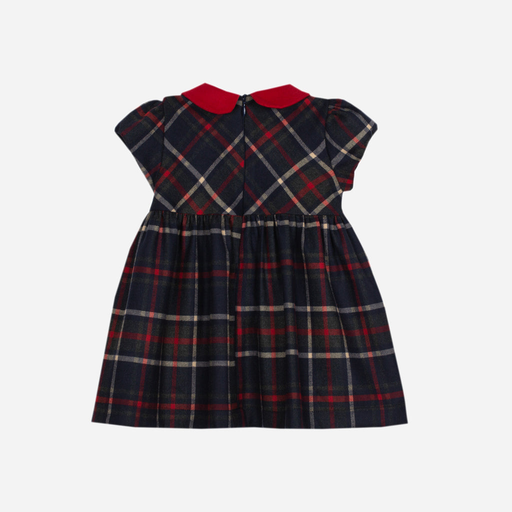 Patachou girls navy tartan dress with peter pan collar from back 