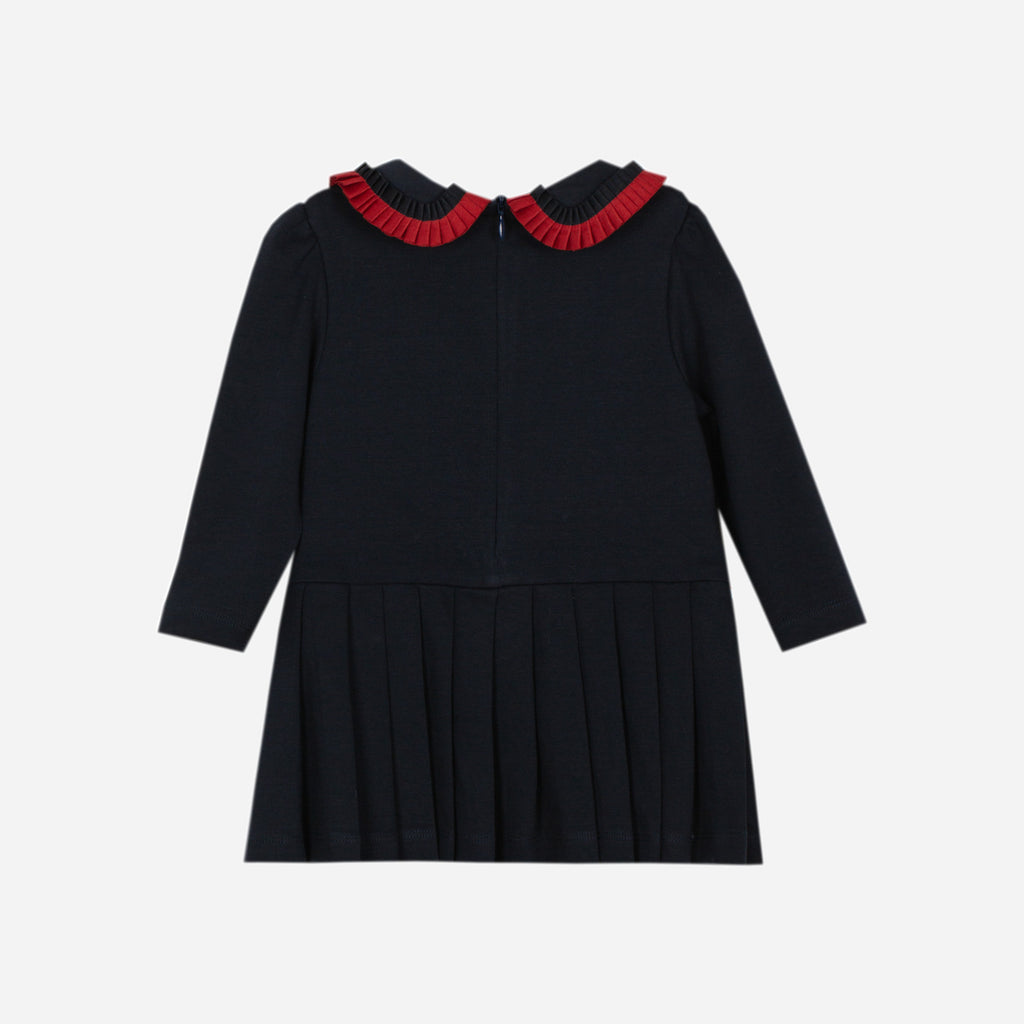 Patachou baby girls navy and red tartan Christmas dress back view