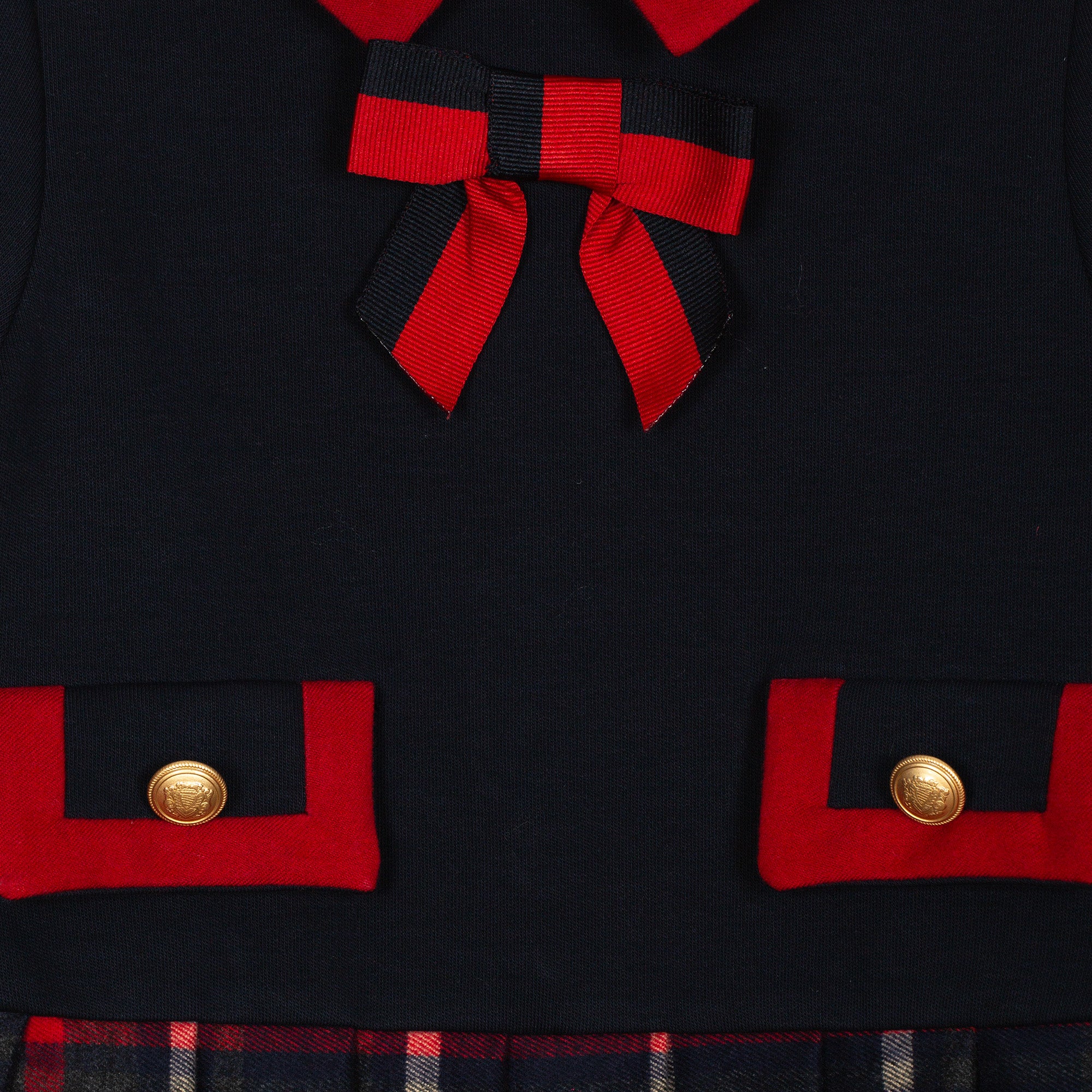 Patachou navy red tartan baby girls Christmas dress close-up detail