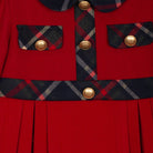 Patachou red & tartan button detail girls party dress – fabric close-up