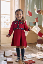 Patachou girls red & tartan button detail Christmas dress – styled on 5 year old model