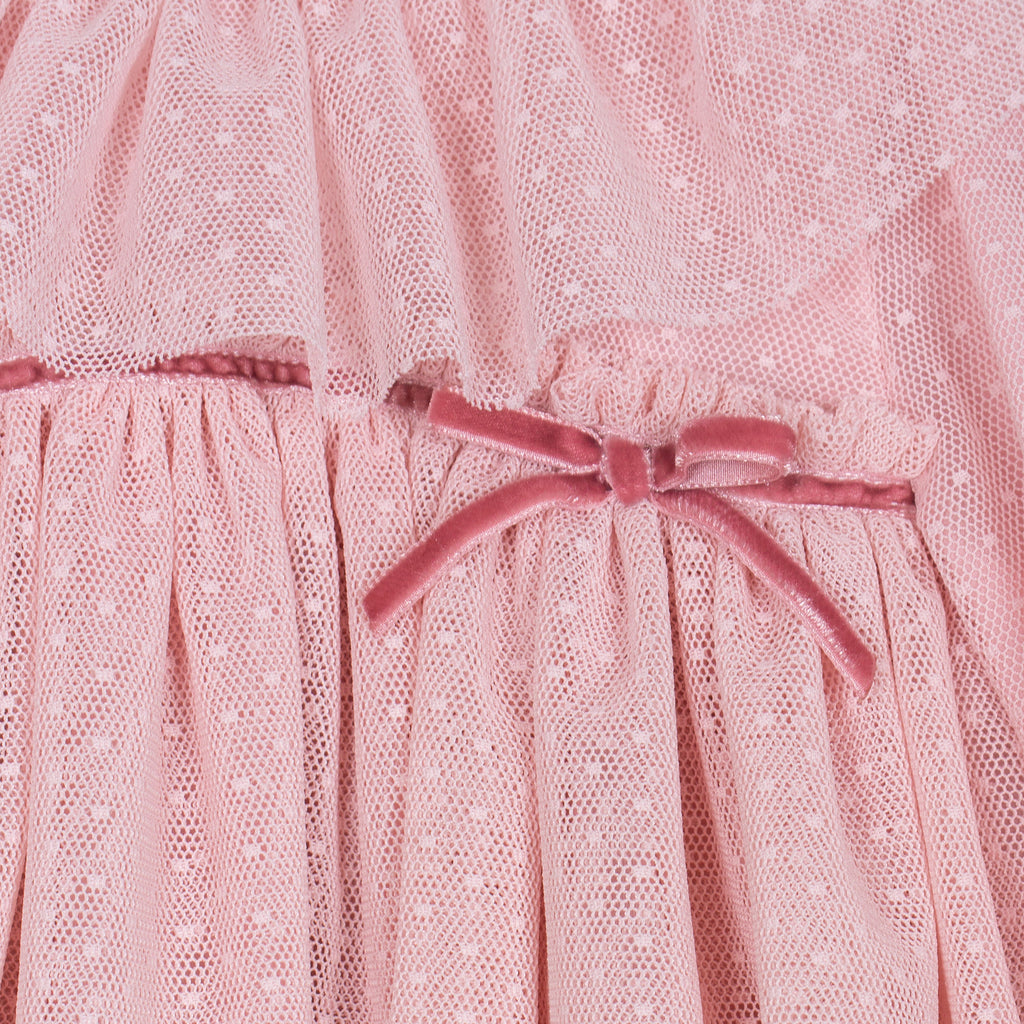 Patachou girls cute pink party dress – close-up of velvet bow waist detail