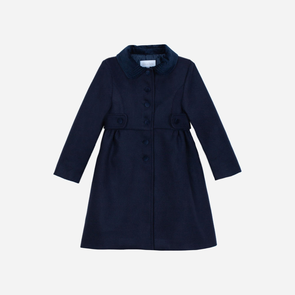 Patachou navy traditional smart girls coat with fabric buttons 