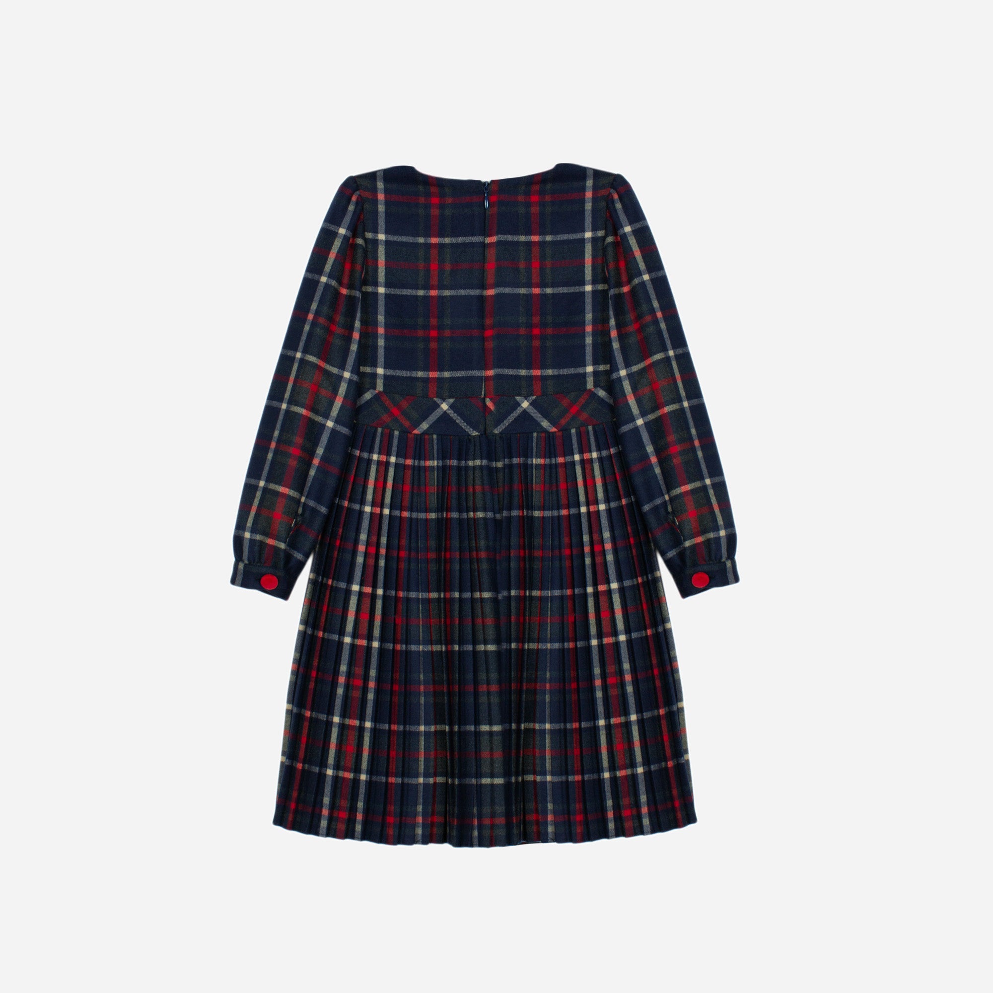 Patachou navy and red tartan pleated girls Christmas dress – back flat lay