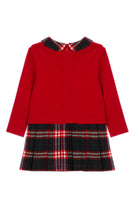 Patachou baby girls red Christmas dress with carousel motif and tartan skirt back view