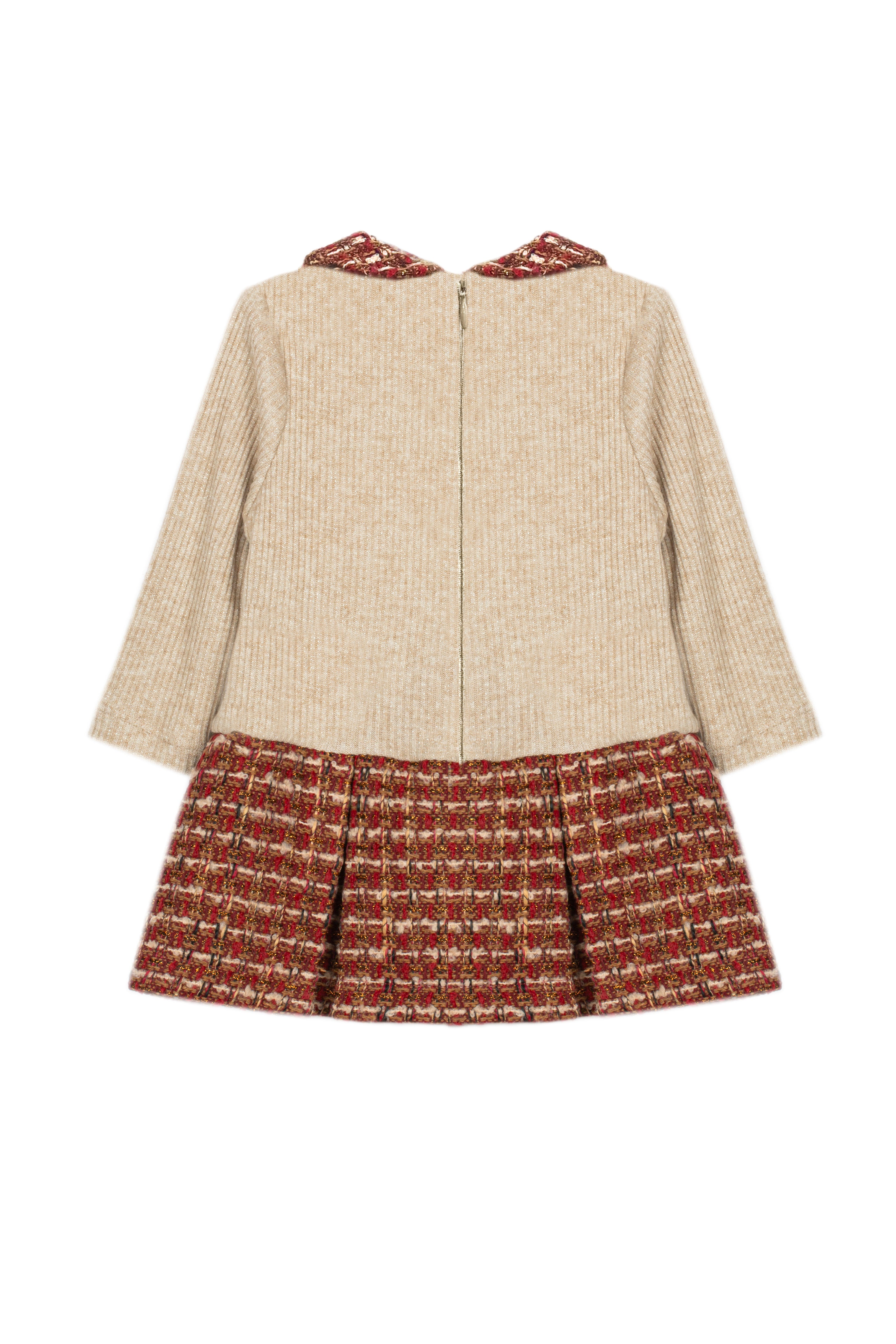 Patachou girls burgundy tweed pleated winter occasion dress back view