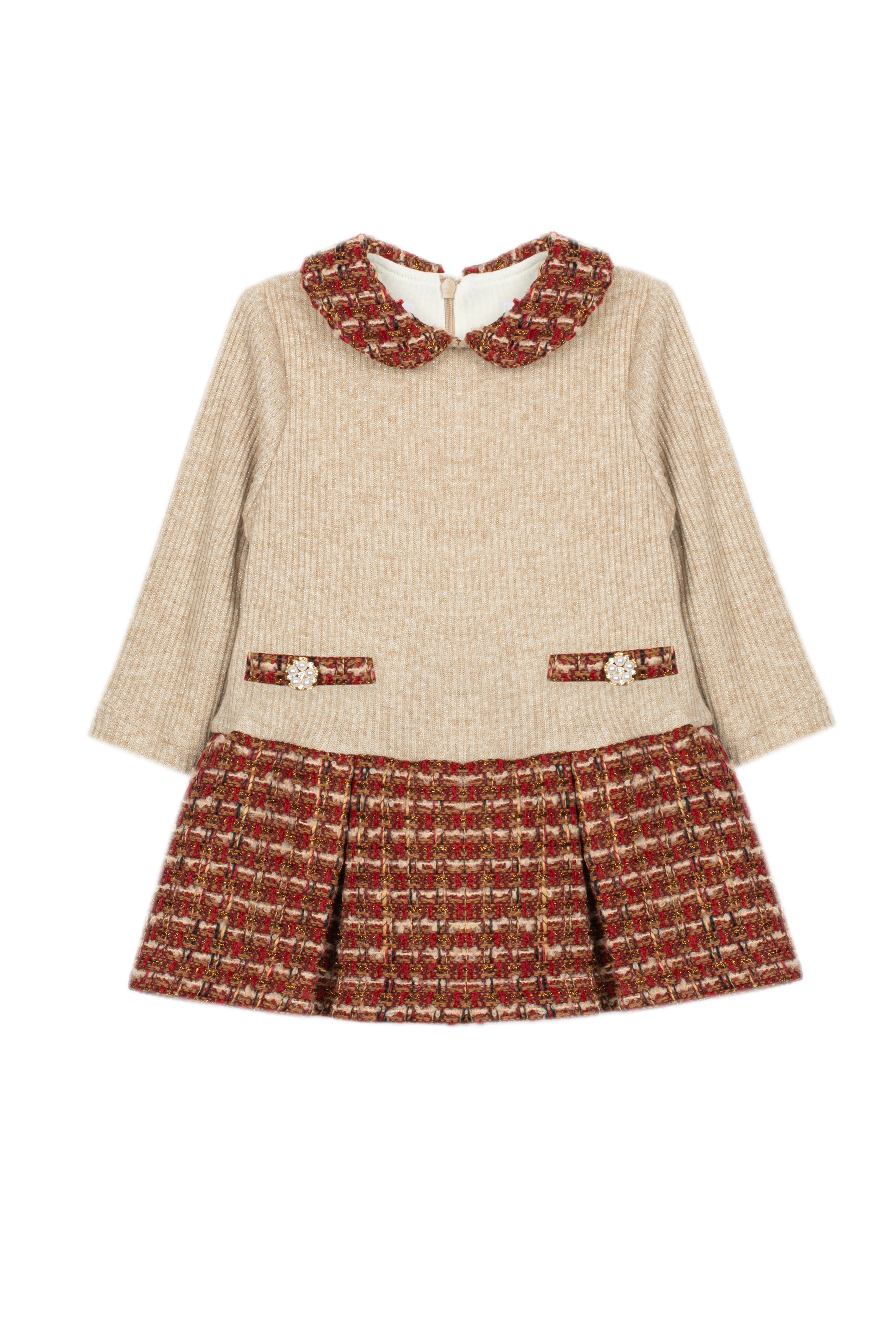 Patachou baby and toddler girls burgundy tweed occasion dress front view