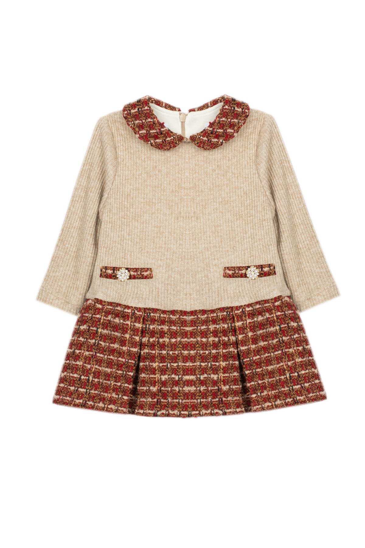 Patachou baby and toddler girls burgundy tweed occasion dress front view