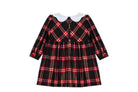     Girl wearing Patachou Balmoral red and navy tartan smocked dress Back view 