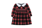 Patachou baby girls tartan smocked Christmas dress with white Peter Pan collar