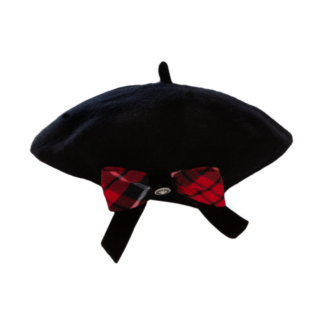 Patachou Black & Red Tartan Bow Wool Beret
