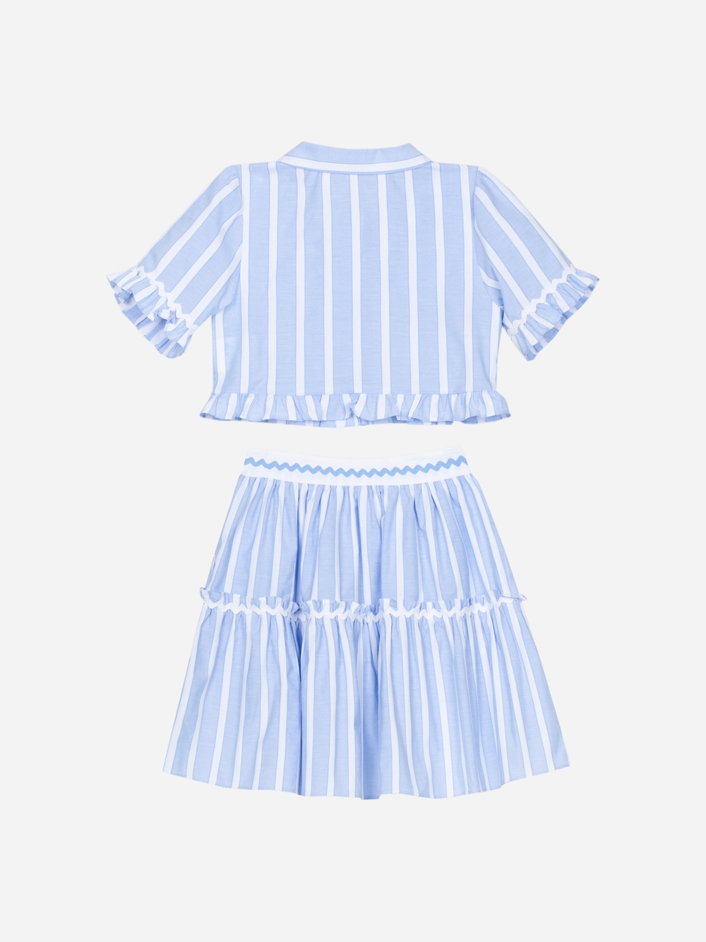 Patachou girls blue striped skirt and top set back view