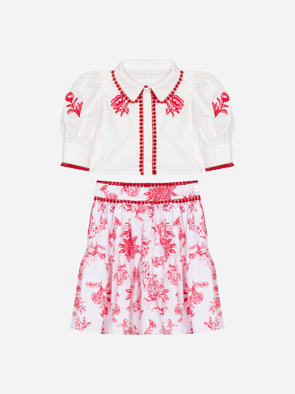 Patachou girls red floral skirt and top set front view