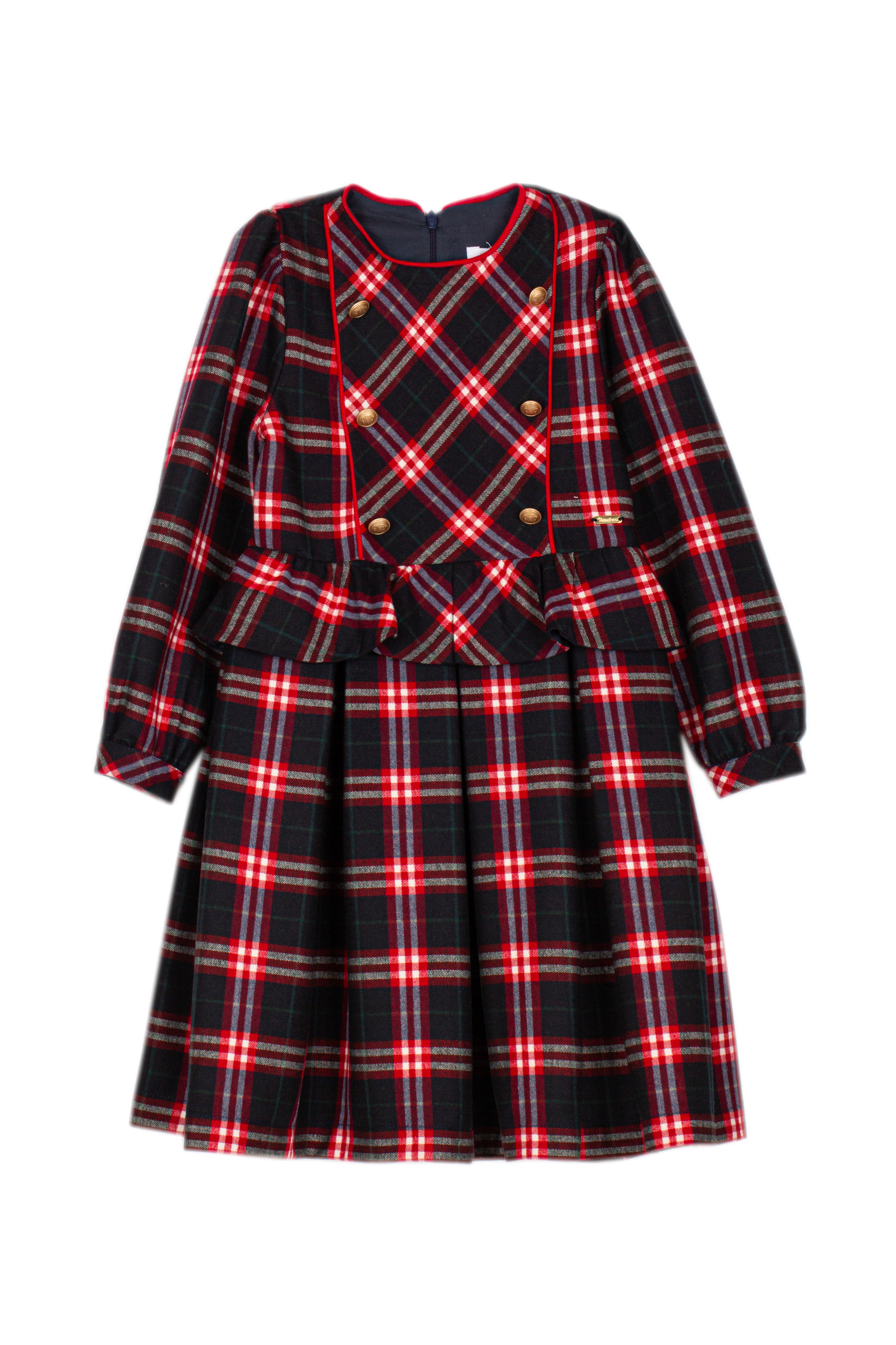 Patachou Balmoral girls navy and red tartan Christmas dress front view