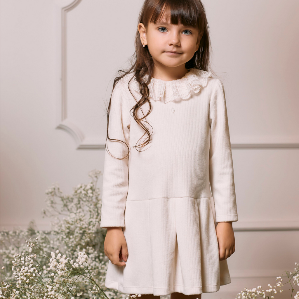 Patachou Girls Beige Knit Long Sleeve Dress